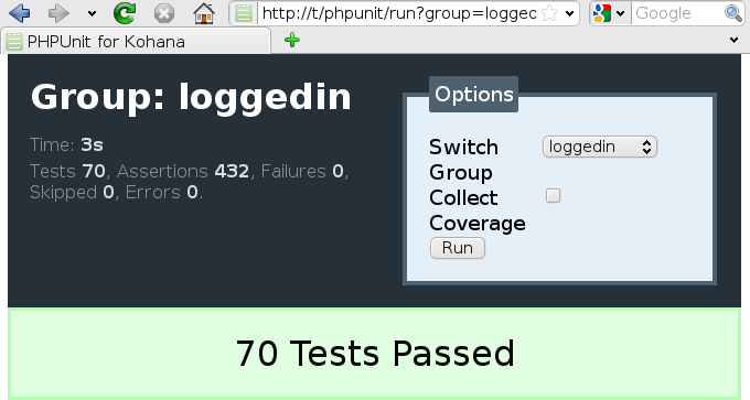 Running PHPUnit tests in Kohana 3